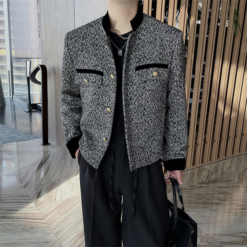 秋冬网红痞帅ins高级感小香风外套男短款夹克潮JK9163-P125控155图片
