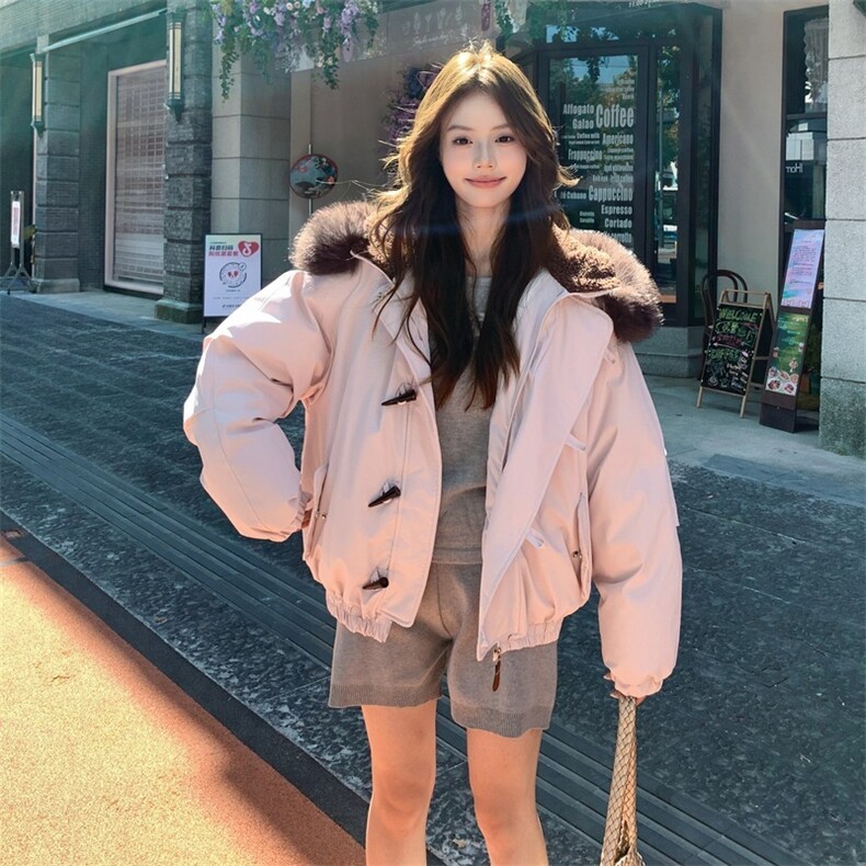 羽绒棉服女复古牛角扣派克服冬季2025年新款加厚韩系棉袄外套,男装棉衣,星座1210-1