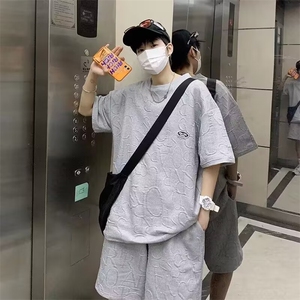 2025夏季冰丝套装男士潮牌潮流短袖T恤短裤休闲两件套TZ20-P24图片