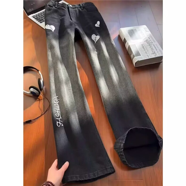 春款美式高街设计感阔腿牛仔裤男女复古宽松刺绣直筒裤LB2733-P47,男装牛仔裤,星座1008