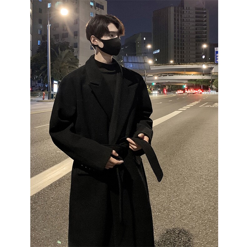 517A-8-Y65-P128现货高品质韩系中长款腰带毛呢大衣风衣外套，男装风衣，星座517A-8（原B282）