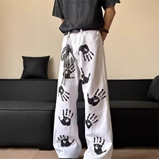 B183手掌印花牛仔裤男hiphop美式街头痞帅直筒宽松小众阔腿长裤，男装牛仔裤，星座308A-1（原309B-1）
