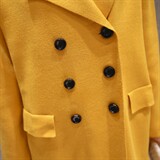 时尚显瘦黄色双排扣长款风衣外套女秋冬季新款气质百搭毛呢大衣，女装风衣，深水步