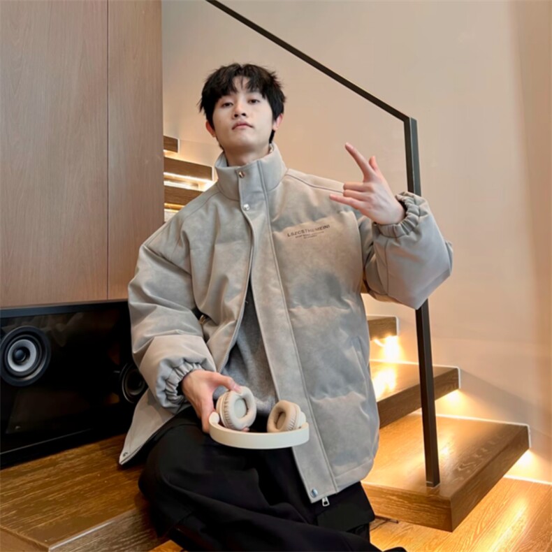 网图美式皮棉服宽松立领棉袄棉衣M120-P100，男装棉衣，星座1904A