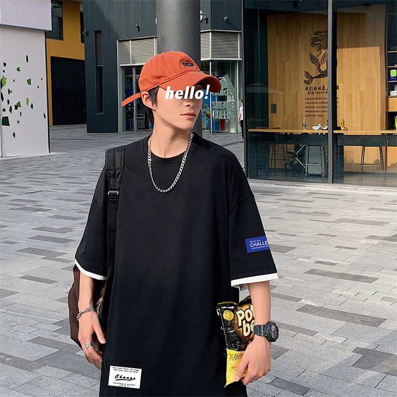 JT55062-P25假两件短袖t恤男大码胖子半袖体恤半截袖港风,男装T恤,电商A040