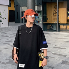 JT55062-P25假两件短袖t恤男大码胖子半袖体恤半截袖港风，男装T恤，电商A040