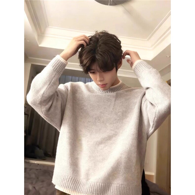 假两件灰色毛衣男款冬季美式圆领针织衫高级感内搭打底衫ZMY17,男装T恤,星座208-5