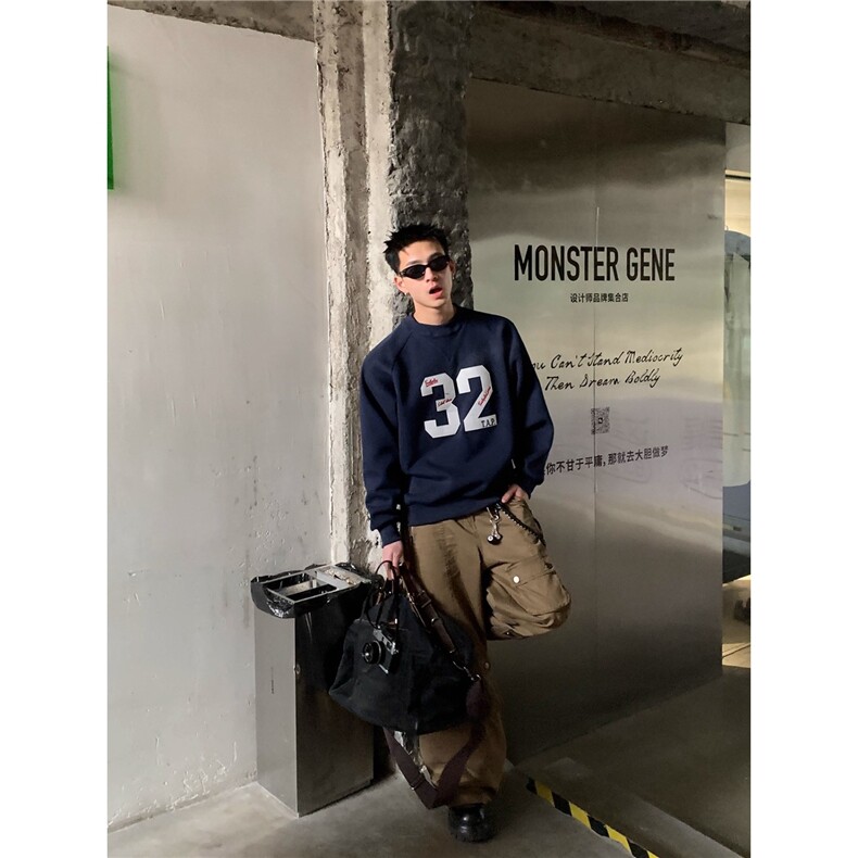 春季美式复古贴布绣圆领卫衣宽松休闲百搭情侣上衣WY503,男装卫衣,星座516A