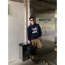 春季美式复古贴布绣圆领卫衣宽松休闲百搭情侣上衣WY503，男装卫衣，星座516A