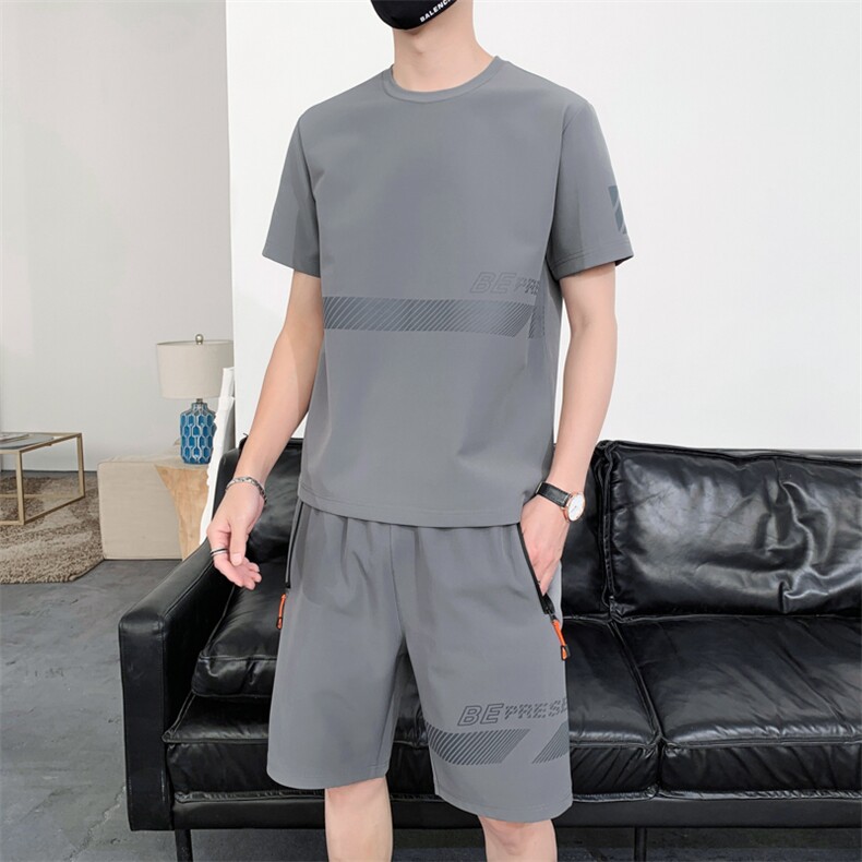 短袖t恤冰丝套装男士夏季潮流休闲运动套装透气快干短裤两件套,男装休闲套装,电商B212（原钱塘6029）