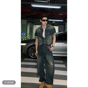 夏季水洗破洞短袖牛仔衬衫牛仔裤套装TZ289上衣88裤子85 网图参考图片