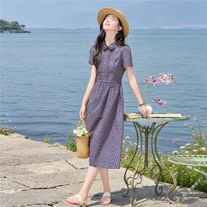 田园风碎花刺绣连衣裙女春夏收腰显瘦中长裙（细节图颜色为准）图片