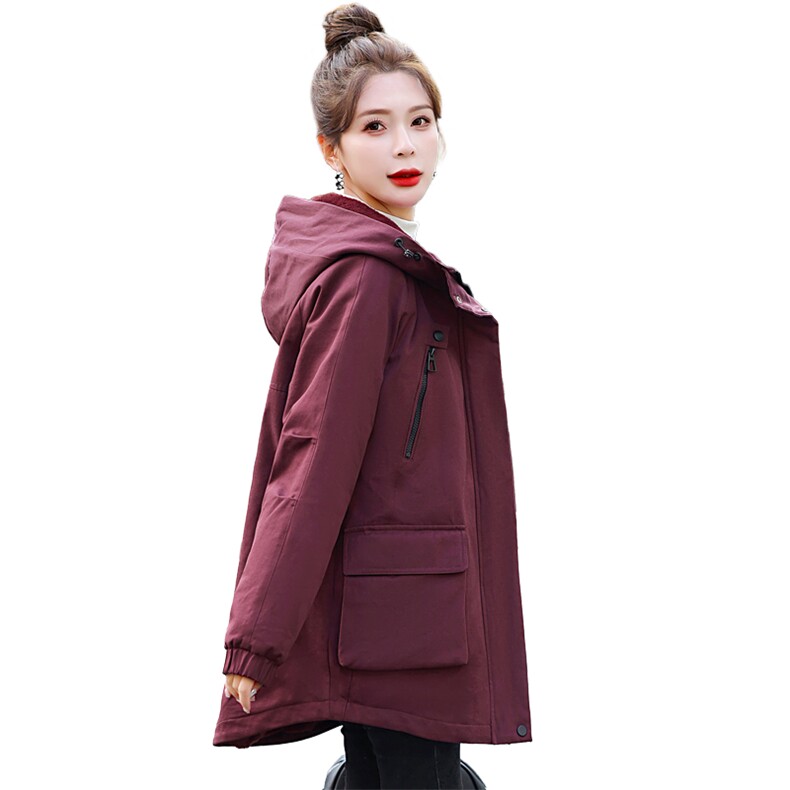 现货Ｓ-3ＸＬ码适合95-200斤穿中长款加绒加厚派克服时尚减龄百搭,女装大码女装,妃曼