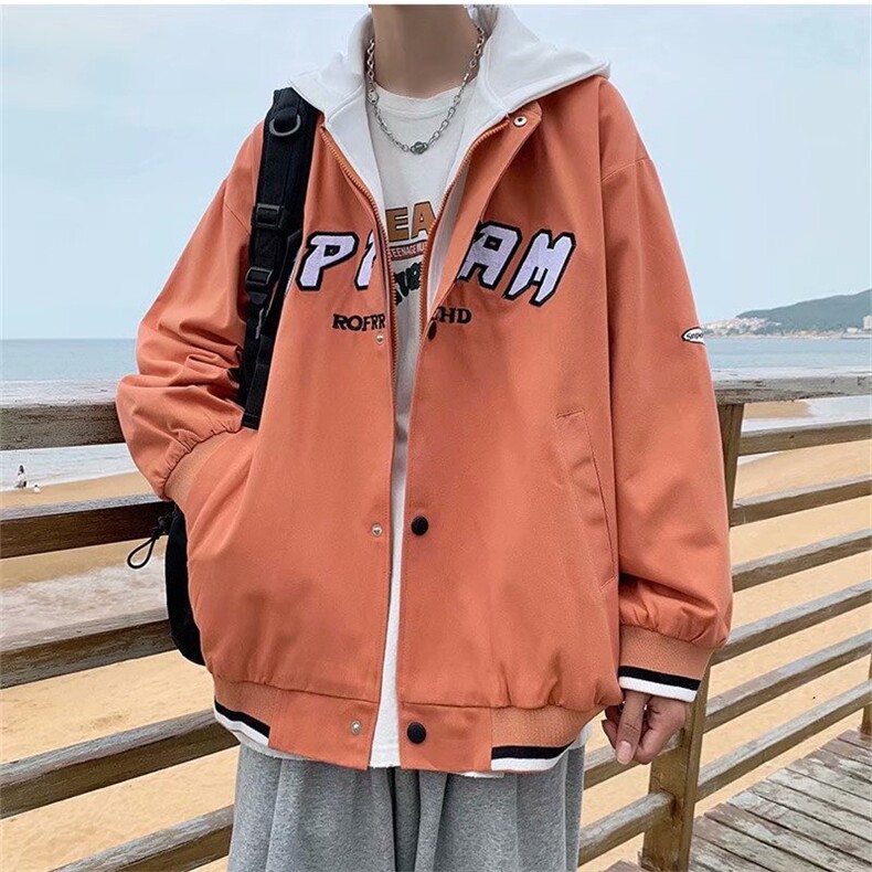 潮牌假两件连帽外套男生春秋ins潮流字母印花工装夹克WT8030-p65,男装夹克,星座1008-1