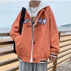 潮牌假两件连帽外套男生春秋ins潮流字母印花工装夹克WT8030-p65，男装夹克，星座1008-1