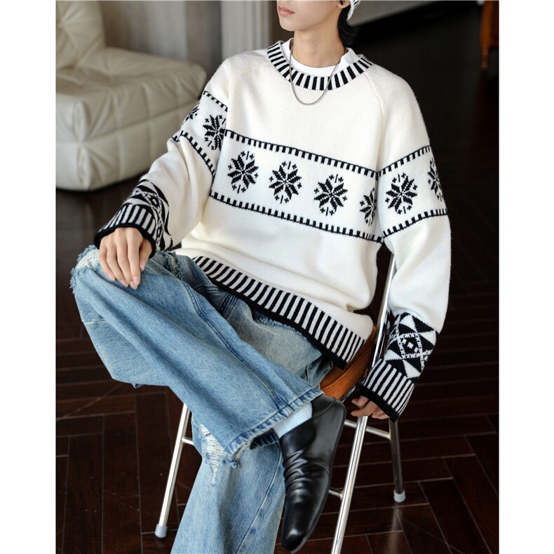 美式覆古撞色提花费尔岛针织衫男女cleanfit情侣毛衣慵懒风外套潮，男装针织衫/毛衣，四季星座505