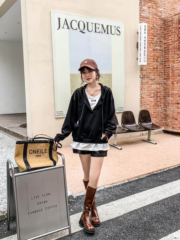 爱美欧，现货，假两件卫衣连帽，女装卫衣/绒衫，爱美欧
