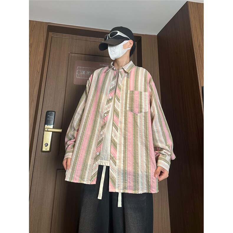 控价59条纹格子衬衫宽松外套男女衬衣百搭格子外套CS2421P40,男装衬衫,电商A128