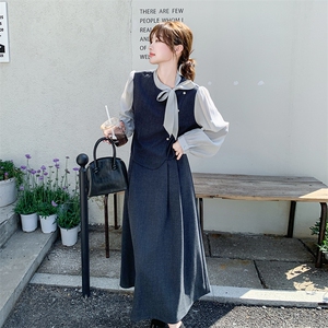 轻熟风韩系假两件拼接上衣女春季新款小个子气质显瘦半身裙两件套图片