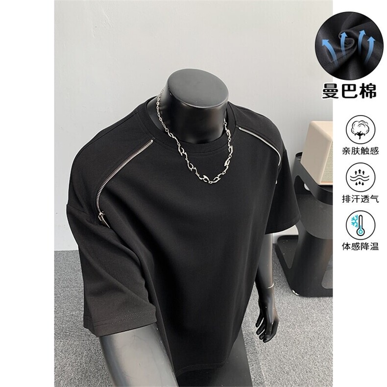 特批P30无差价夏季百搭双拉链曼巴棉大码重磅透气短袖T恤男T5193,男装T恤,电商A001-1