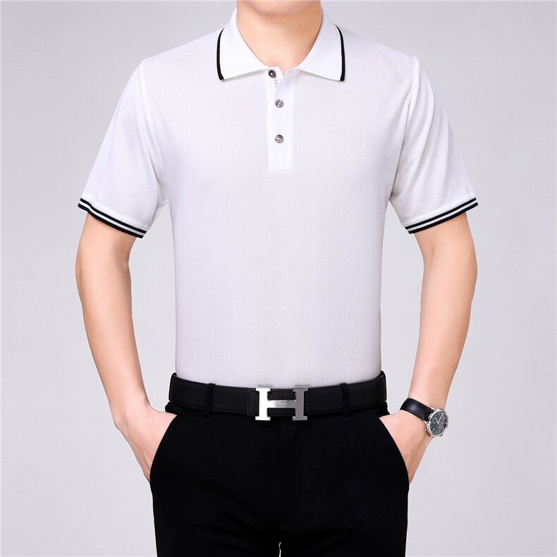 2023夏装新款短袖t恤中年冰丝polo衫男士夏季宽松免烫男装上衣服,男装T恤,电商B212（原钱塘6029）