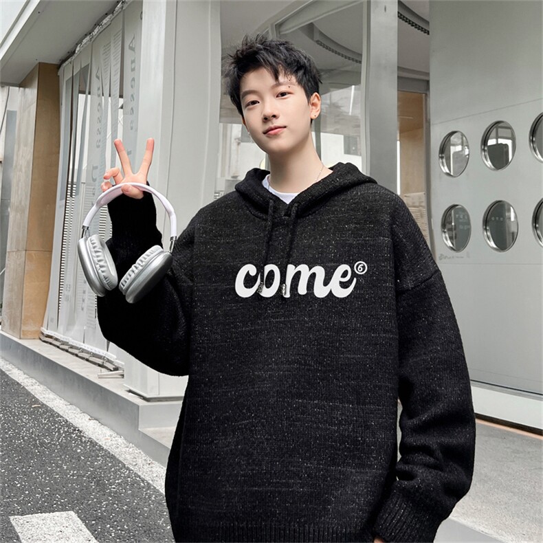 高品秋冬季连帽毛衣男复古慵懒风针织衫毛衣外套MYL3312-P65控88图片
