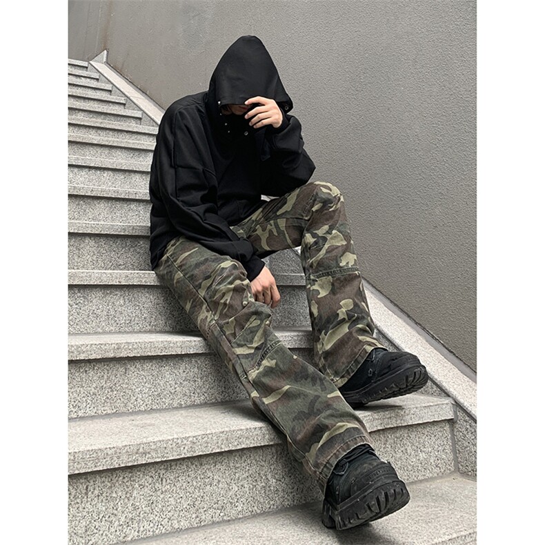 B221 美式ins高街暗黑拉链休闲迷彩牛仔裤 LK24156-P65  控88图片