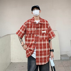 ins新款时尚文艺五分袖方领男潮标准拼色衬衫K588P42，男装衬衫，星座1116-2
