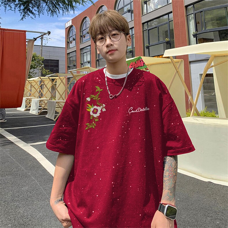 可48小时发货支持抖音得物来样二开美式满天星亮片短袖T恤MTX717,男装T恤,电商A486