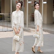 新中式改良旗袍连衣裙女2025春夏新款国风刺绣盘扣汉服子，女装短外套，布芭啦