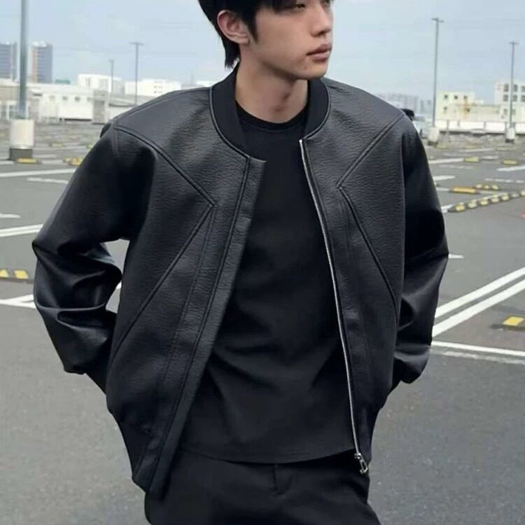 J515-P73男士棒球领短款皮衣夹克2025春秋季新款时尚休闲,男装夹克,电商B323A