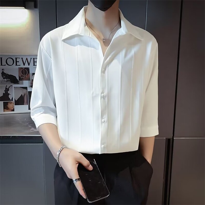 条纹短袖衬衫男修身半袖衬衣夏季痞帅休闲夏装上衣CS612,男装T恤,星座1116A-2（原606A-1）