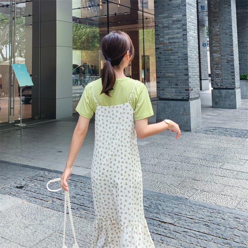 大货已出主推19新款碎花吊带T恤套装8218-Y93,女装套装/套裙,卡莱