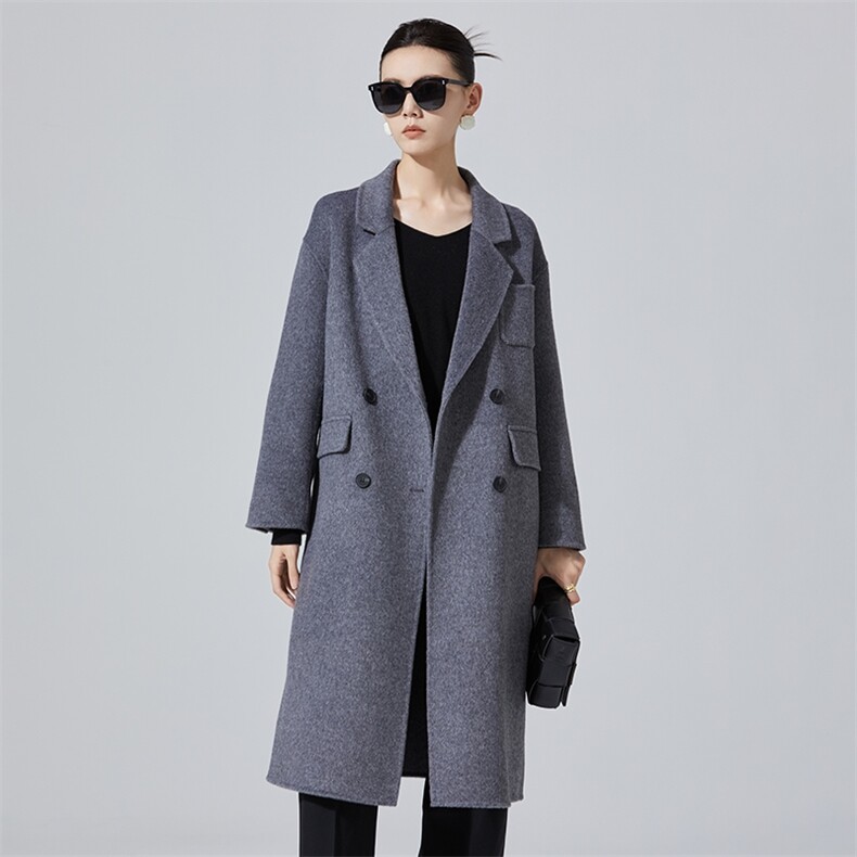 羊毛毛呢外套女秋冬新款保暖气质纯色呢大衣，女装毛呢外套，高哲羊绒