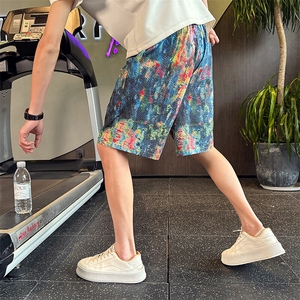 DX555-P45 夏季新款美式高街彩绘图案宽松直筒五分裤男图片