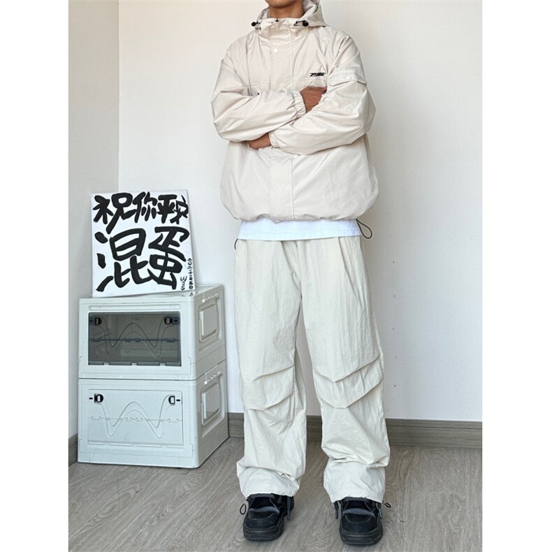2023复古高街春秋轻薄防水冲锋裤男女抽绳直筒宽松KS61-P60，男装休闲裤，电商A021