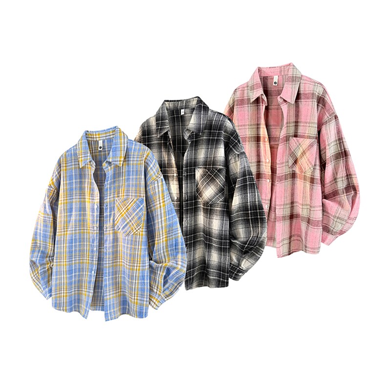 衬衫男秋季新款港风宽松大码格子长袖衬衣CS606-特P28，男装衬衫，星座214-3