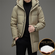 冬款御寒白鸭绒羽绒服长款羽绒服时尚保暖休闲连帽商务高级外套男，男装羽绒服，钱塘6003（原4033）