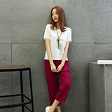 2021年夏季圆领短袖纯色T恤修身七分小脚裤两件套，女装套装/套裙，婷思杰（原婷想服饰）