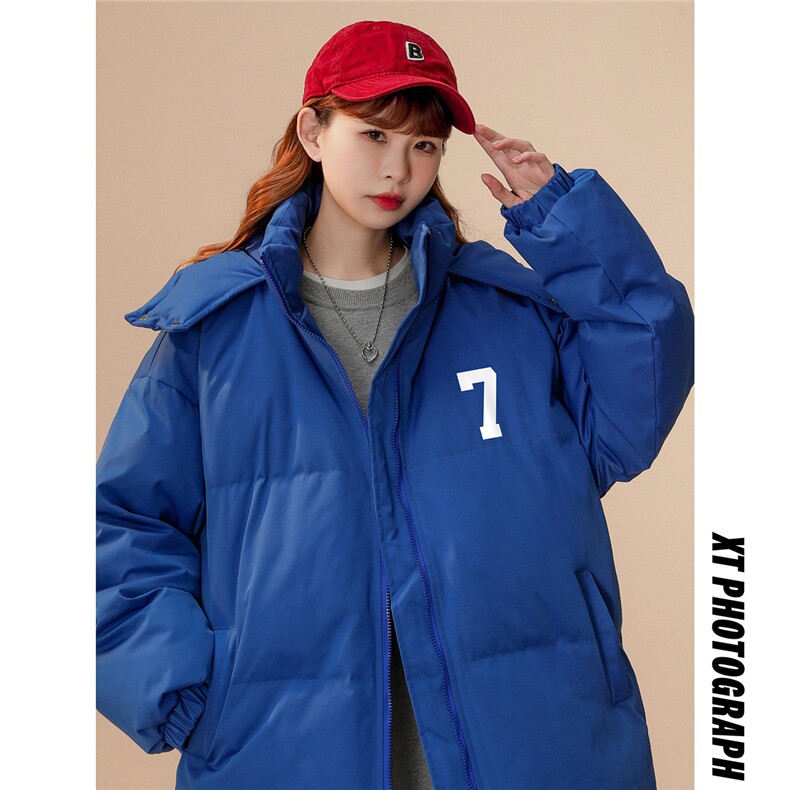 中性22秋冬新款数字7印花立领面包服连帽棉衣外套MY207P115控158，男装棉衣，A247A