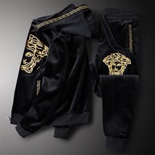 6107冬季丝绒加厚保暖连帽美杜莎刺绣运动套装，男装套装，钱塘2010-1