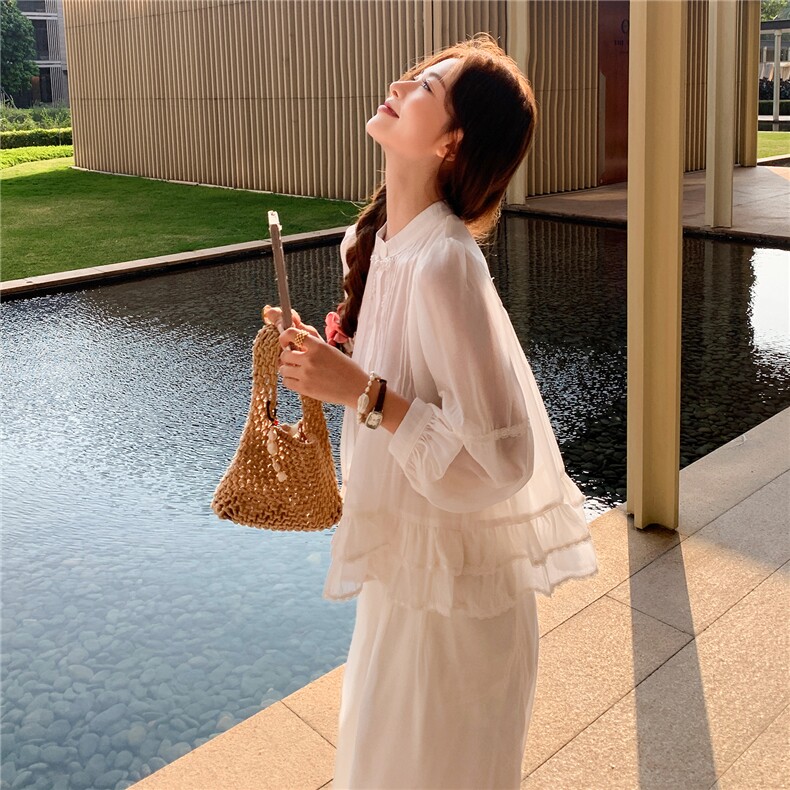 超仙时尚防晒套装女2026春夏新款半透减龄显瘦流行阔腿裙裤两件套,女装套装/套裙,衣秀之家