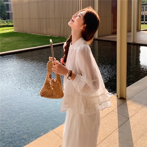 超仙时尚防晒套装女2026春夏新款半透减龄显瘦流行阔腿裙裤两件套图片