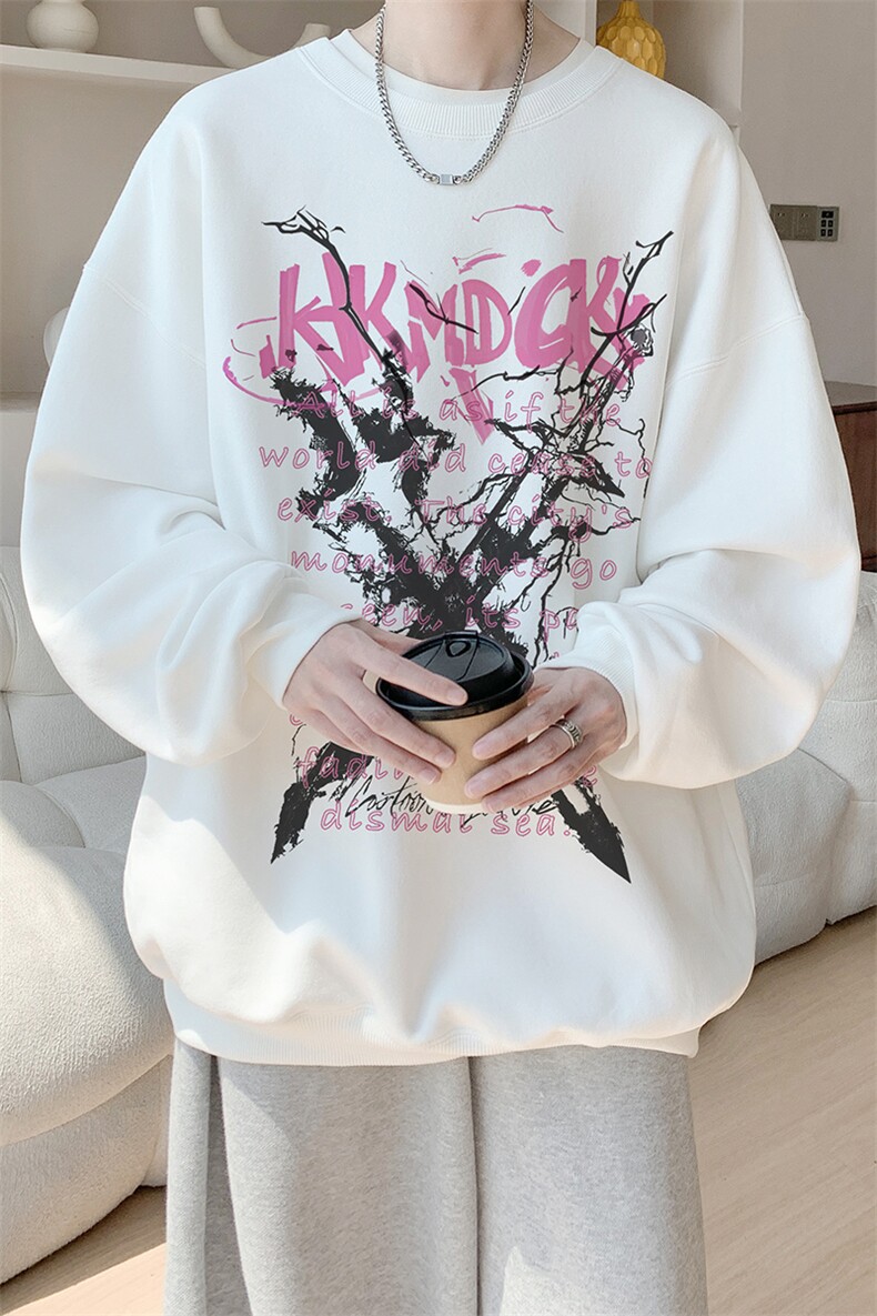 已注册/华棉内景秋冬印花宽松圆领卫衣男WY00774/P35加绒P45,男装卫衣,电商B316
