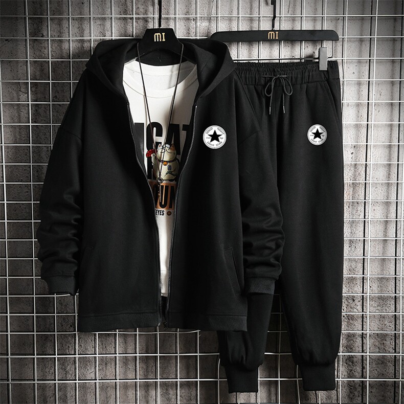 TK6008-P85开衫连帽卫衣套装男运动套装两件套网格挂拍,男装卫衣,电商A040A