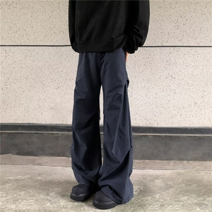 秋冬款男休闲裤褶皱拼接阔腿直筒纯棉长裤h0827P66,外增高凉鞋女怎么搭配图片