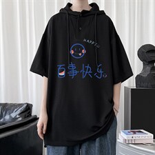 LD54183-P45连帽短袖t恤男大码胖子带帽五分袖中袖，男装T恤，电商A040