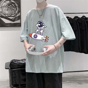 YT26158-P30 亚短袖t恤男大码五分袖男宽松七分袖 港风模特图片