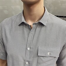 现货2021条纹短袖衬衫男修身抗皱CS14P45，男装T恤，电商B413