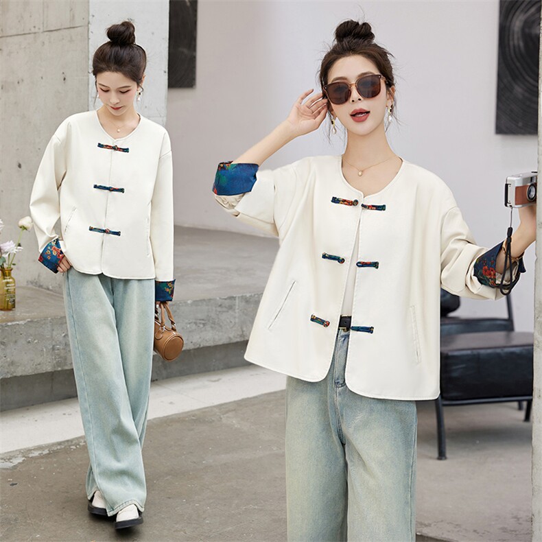 2025春秋韩版休闲复古港味新中式盘扣小个子风衣短外套女显瘦夹克，女装皮衣，江南女神